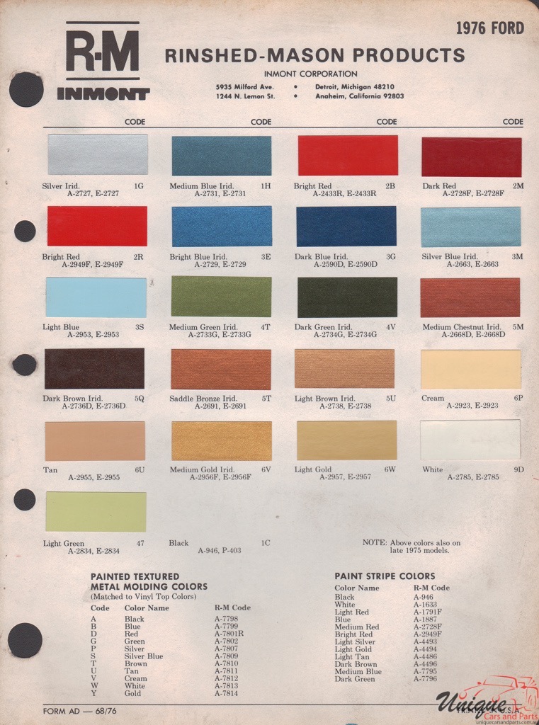 1976 Ford Paint Charts Rinshed-Mason